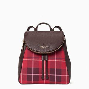 KATE SPADE LEILA MEDIUM FLAP BACKPACK TOTE BAG classic plaid LEATHER
